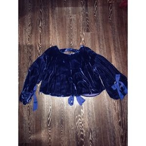 royal blue velvet bell sleeve open back crop top!